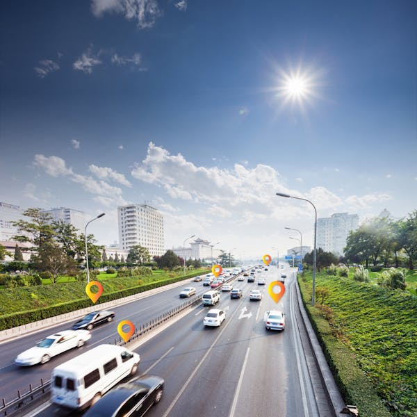 Vehicles on the highway being tracked