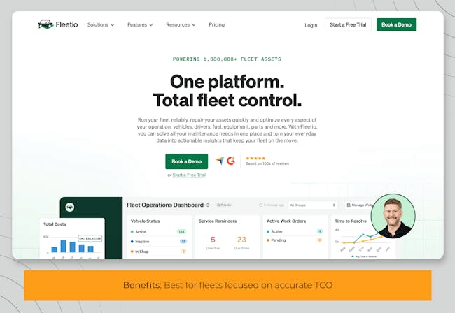 A screenshot of Fleetio’s homepage