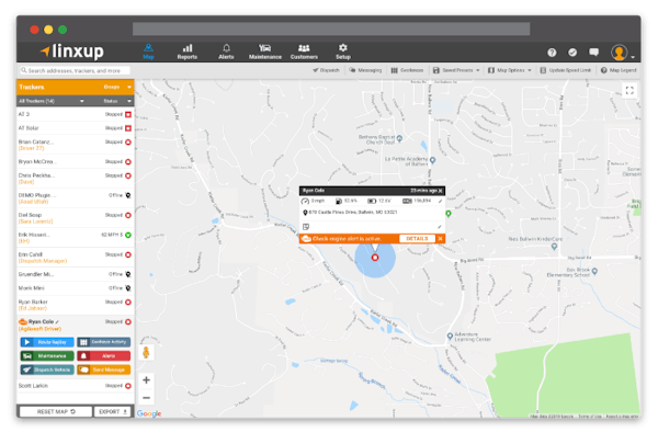 Linxup GPS tracking software screenshot